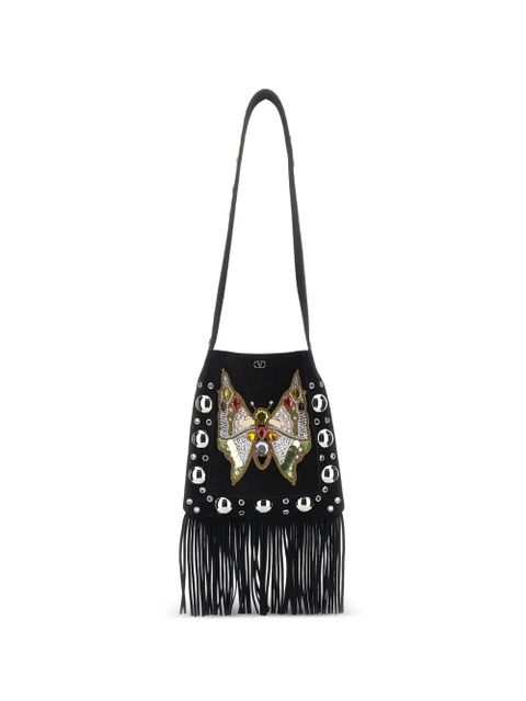 Valentino Garavani eyelet-embelishment fringed-hem shoulder bag - Black - zdjęcie produktu nr 1