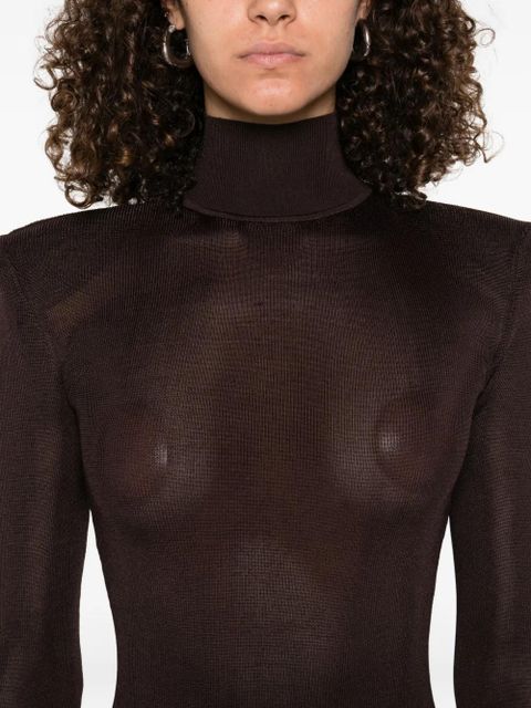 Self-Portrait turtleneck shoulder-padded dress - BROWN