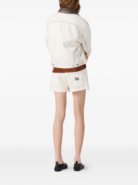 Miu Miu bleached leather-collar denim jacket - Neutrals
