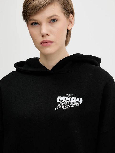 HUGO bluza bawełniana damska kolor czarny z kapturem z nadrukiem 50554966 - zdjęcie produktu nr 2