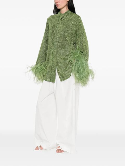 Oséree feather-trim blouse - Green