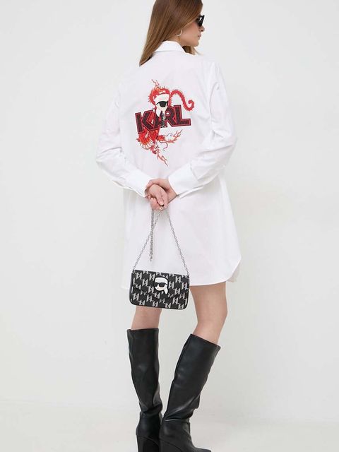 Karl Lagerfeld koszula bawełniana damska kolor biały regular z kołnierzykiem klasycznym - zdjęcie produktu nr 1