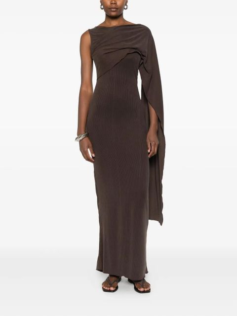 Aya Muse one-shoulder fine-ribbed maxi dress - Brown - zdjęcie produktu nr 2
