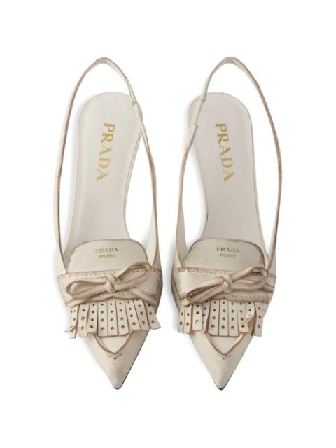 Prada fringed leather slingback pumps - Neutrals