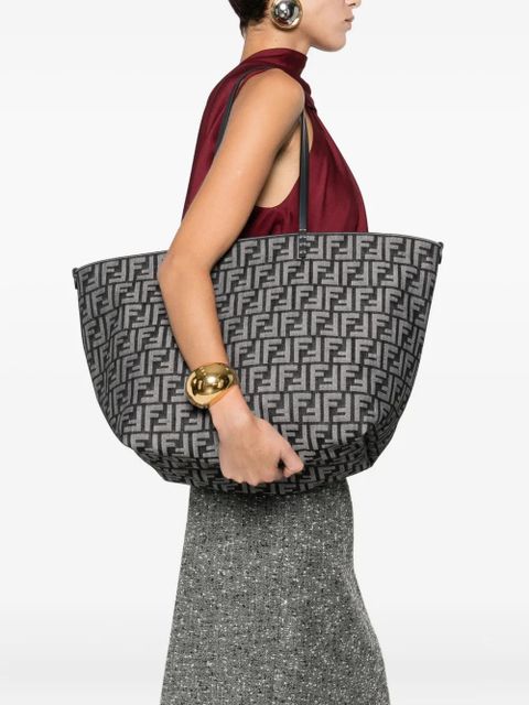 FENDI large Roll denim FF-jacquard tote bag - Blue