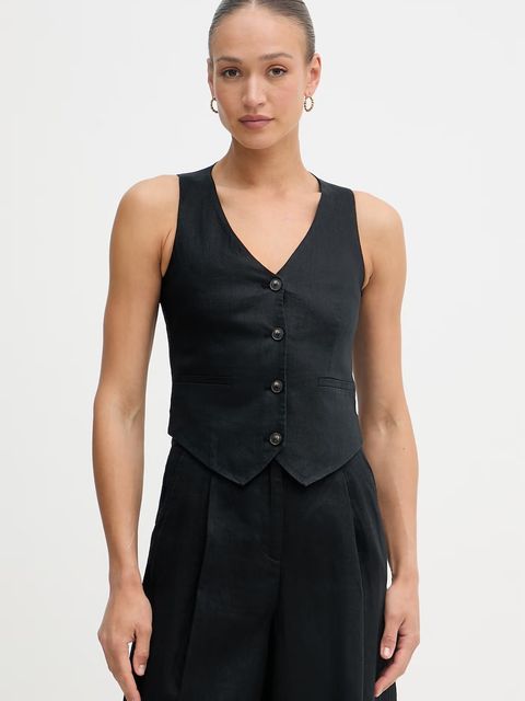 United Colors of Benetton kamizelka jednorzędowa damska lniana - zdjęcie produktu nr 1