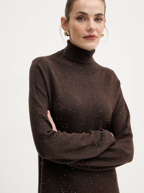 Liu Jo sukienka kolor brązowy mini oversize MF5484 MA27R