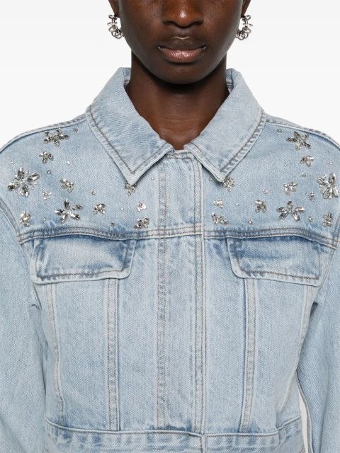 Self-Portrait crystal-embellished denim jacket - Blue
