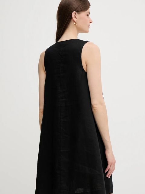 United Colors of Benetton sukienka lniana kolor czarny mini rozkloszowana 4AGHDV0AX