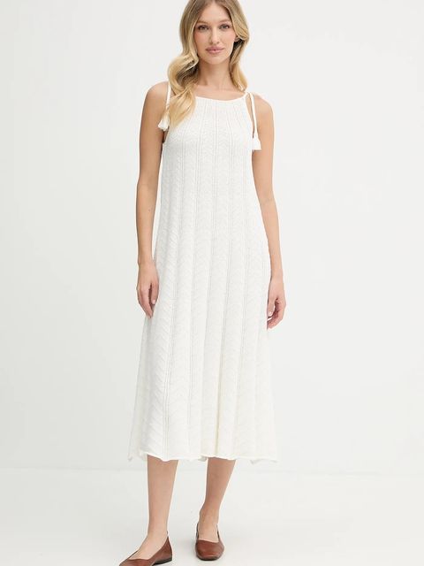 Pepe Jeans sukienka bawełniana kolor beżowy midi rozkloszowana PL953755