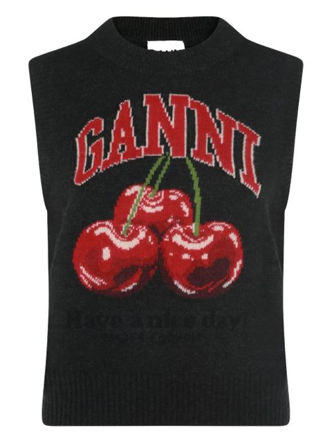 GANNI cherry-embroidered top - Grey - zdjęcie produktu nr 1