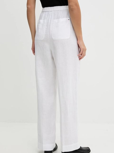 Tommy Hilfiger spodnie lniane damskie kolor biały szerokie high waist WW0WW46823