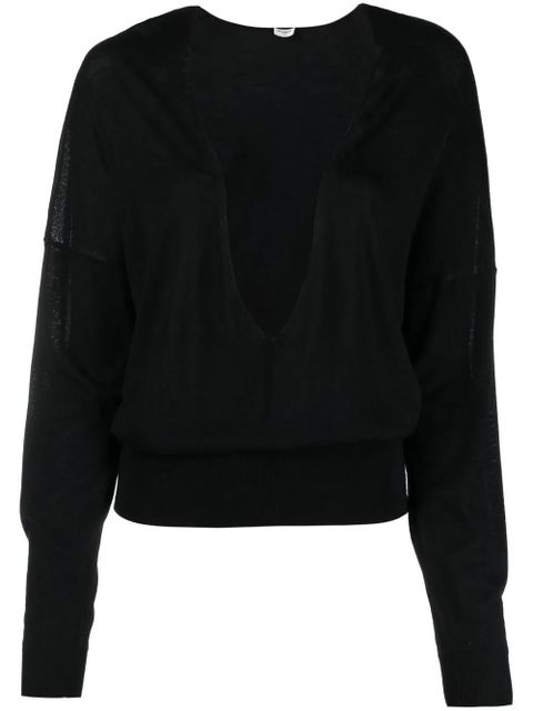 Saint Laurent plunging V-neck knit top - Black - zdjęcie produktu nr 1