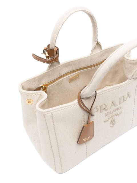 Prada embossed-logo shoulder bag - Neutrals