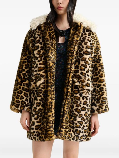 Essentiel Antwerp leopard-print contrast-collar coat - Brown