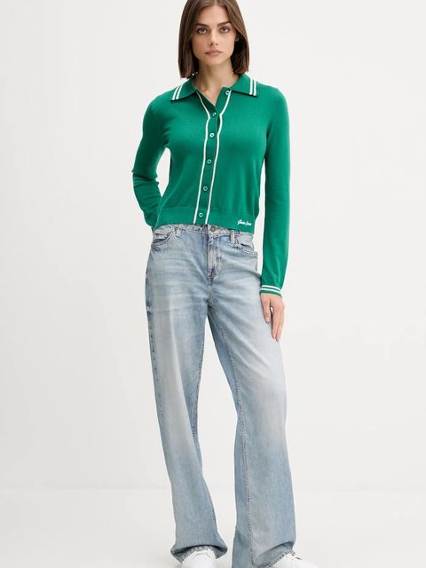 Guess Jeans kardigan z domieszką wełny damski kolor zielony lekki W5YR32 Z3HO2 - zdjęcie produktu nr 2