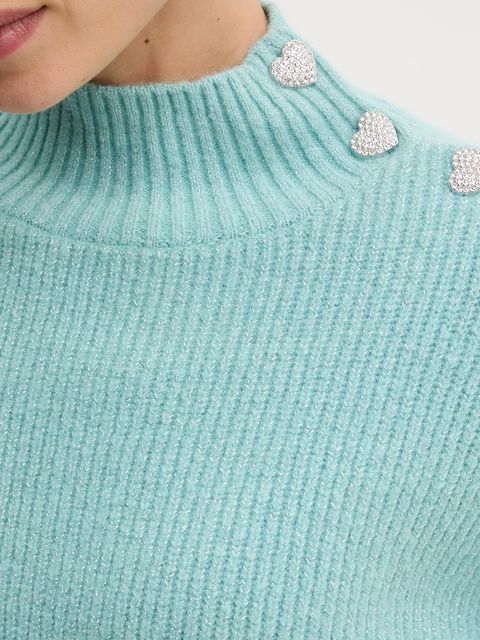 Morgan sweter z domieszką wełny MSTORI damski kolor turkusowy z półgolfem MSTORI