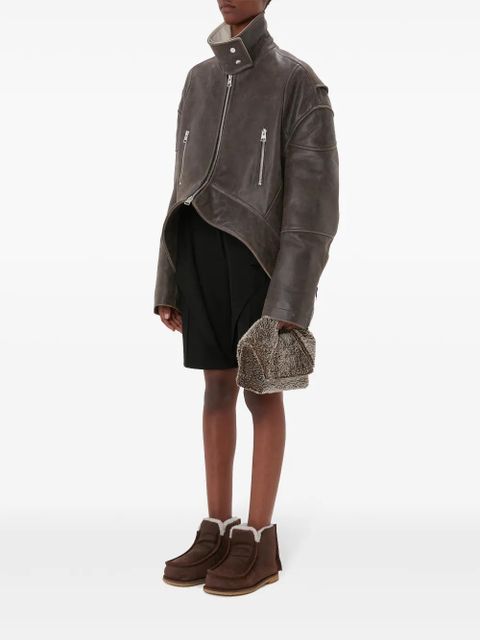 JW Anderson high-neck curved leather jacket - Brown - zdjęcie produktu nr 2