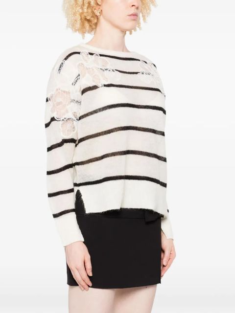 TWINSET lace-embellished striped sweater - White
