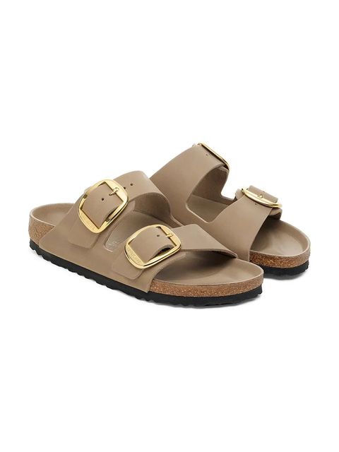 Birkenstock klapki skórzane Boston Big Buckle damskie kolor beżowy 1030395