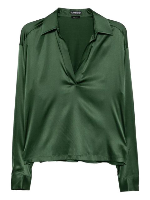 TOM FORD logo-embroidered satin tunic - Green - zdjęcie produktu nr 1
