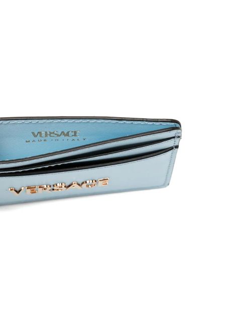 Versace logo-lettering leather cardholder - Blue