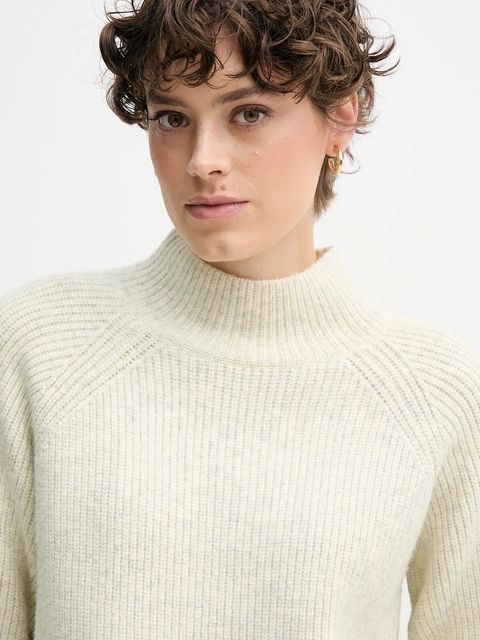 Calvin Klein Jeans sweter z domieszką wełny damski kolor beżowy z półgolfem LV044D372G