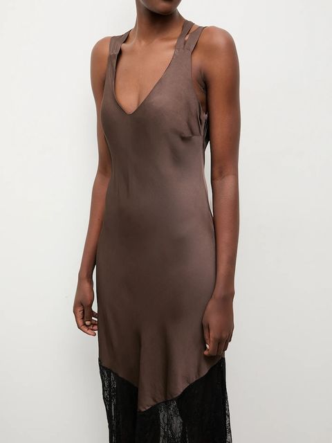 Answear.LAB sukienka kolor brązowy maxi rozkloszowana