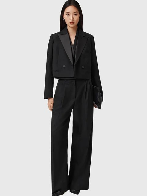 AllSaints spodnie z dodatkiem wełny damskie kolor czarny szerokie high waist W052QD