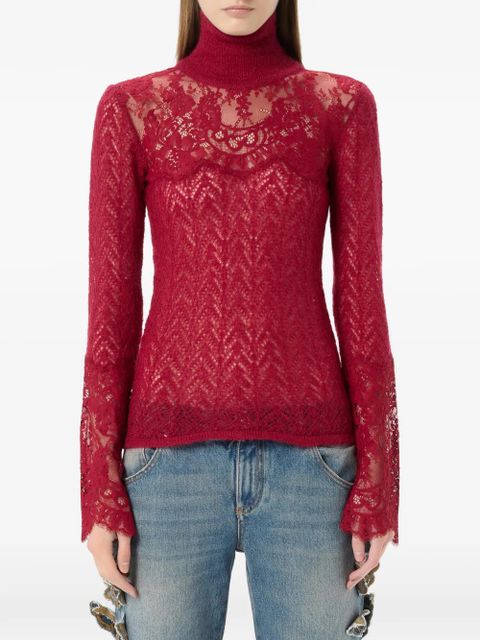 Blumarine lace-panel sweater - Red