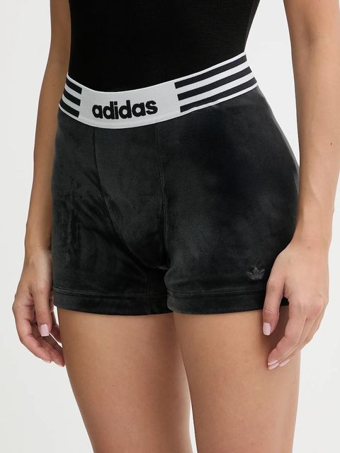 adidas Originals szorty welurowe Booty damskie kolor czarny gładkie high waist JW7284 - zdjęcie produktu nr 1