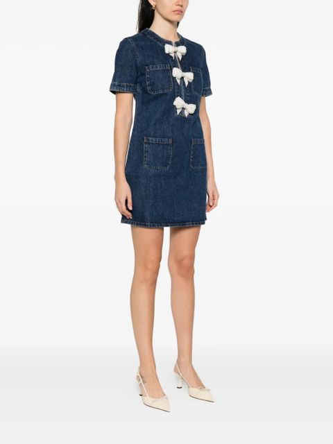 Self-Portrait bow-embellished denim dress - Blue