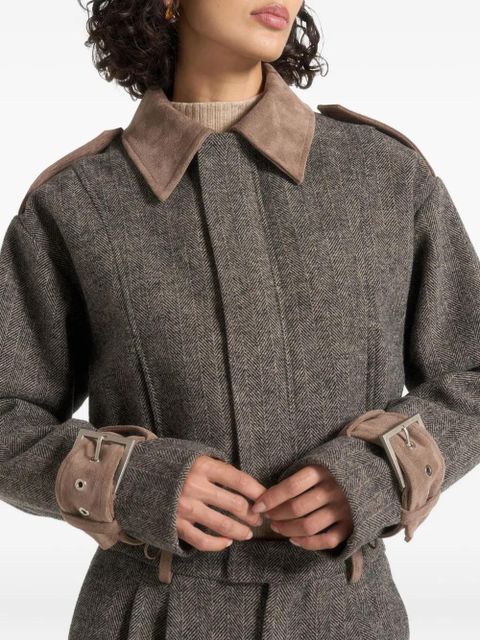 Manière De Voir Galia herringbone suede jacket - Grey