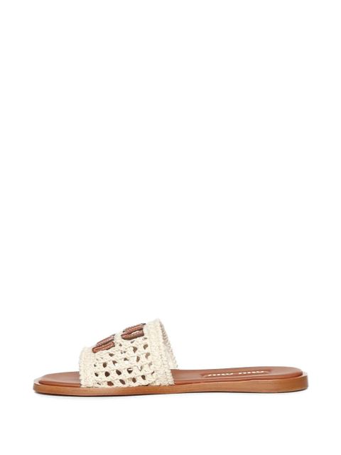 Miu Miu crochet logo-patch sandals - White
