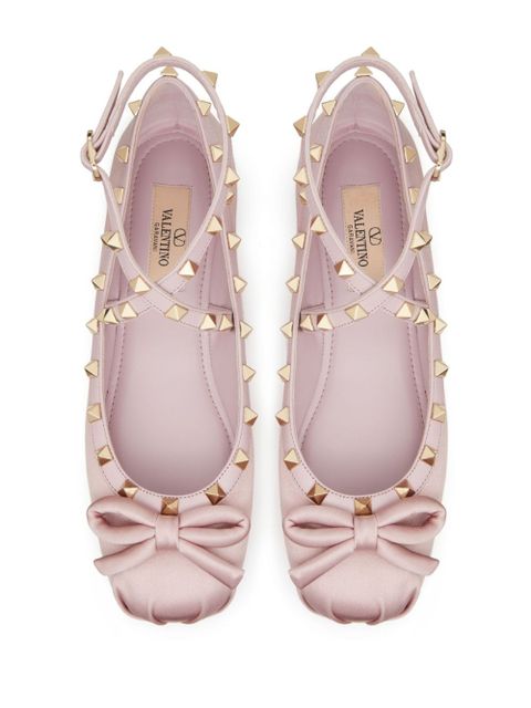 Valentino Garavani Rockstud satin ballerina shoes - Pink