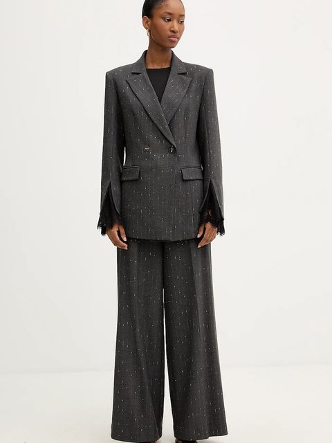 Haveone spodnie damskie kolor szary szerokie high waist PGE-P065 - zdjęcie produktu nr 2