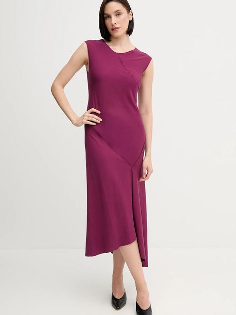 Hoss Intropia sukienka z domieszką lnu kolor fioletowy midi prosta 8229107 - zdjęcie produktu nr 2