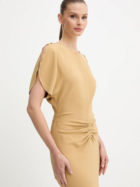 Victoria Beckham sukienka kolor beżowy midi rozkloszowana 1425WDR005227C