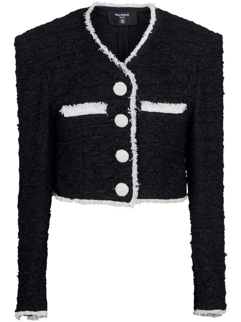 Balmain V-neck cropped tweed jacket - Black - zdjęcie produktu nr 1