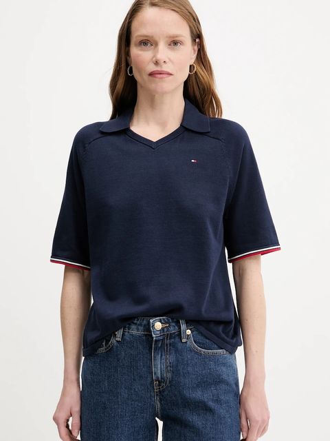 Tommy Hilfiger sweter bawełniany damski kolor granatowy lekki WW0WW45694 - zdjęcie produktu nr 1