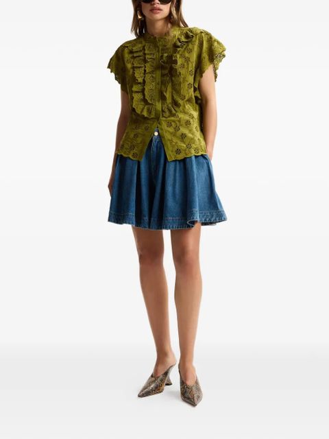 Essentiel Antwerp broderie-anglaise ruffled-detail shirt - Green - zdjęcie produktu nr 2