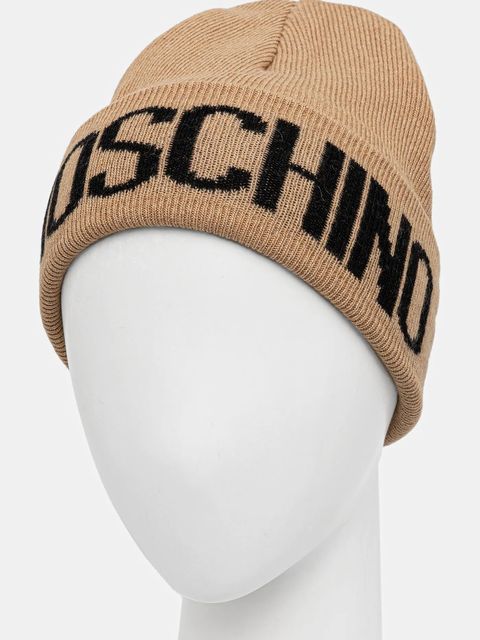 Moschino czapka z domieszką wełny kolor brązowy z grubej dzianiny M5672 60102