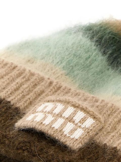 Miu Miu logo-patch beanie hat - Brown