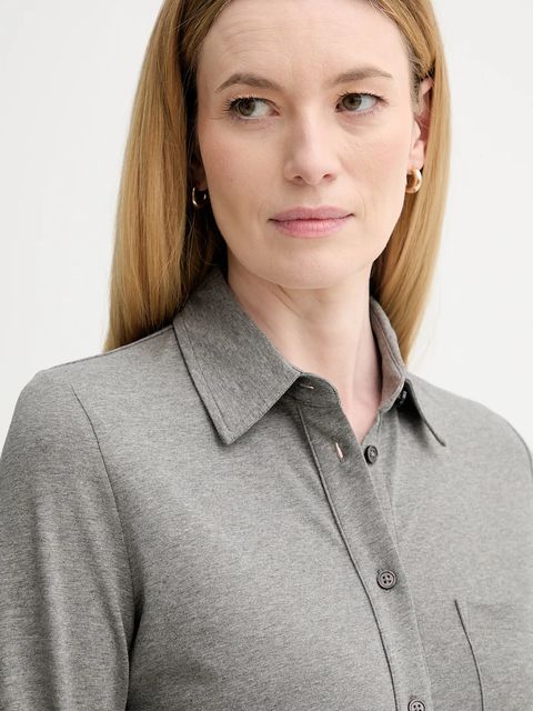 Marc O'Polo koszula damska kolor szary regular z kołnierzykiem klasycznym 600200152201