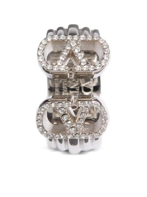 Valentino Garavani Ovalette crystal-embellished metal ring - Silver
