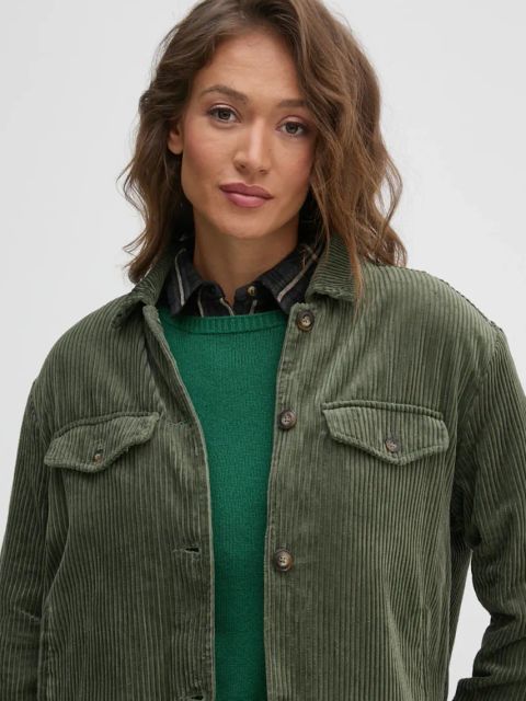 United Colors of Benetton kurtka sztruksowa kolor zielony przejściowa 2HKTDN06O