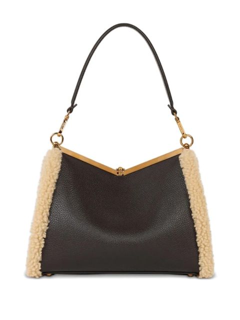 ETRO medium VELA shearling-trimmed clasp shoulder bag - Brown - zdjęcie produktu nr 2