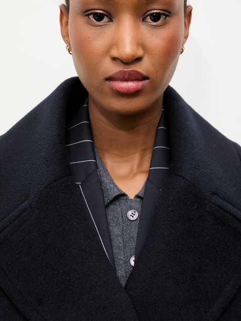 Answear Lab płaszcz wełniany kolor granatowy przejściowy dwurzędowy