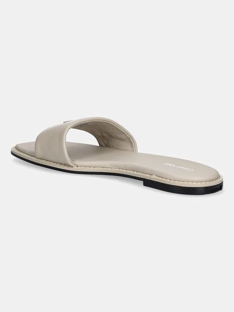 Calvin Klein klapki skórzane FLAT SANDAL SQUARE HF LTH damskie kolor beżowy HW0HW02652