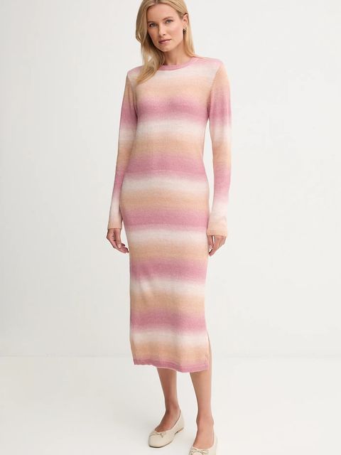 Pepe Jeans sukienka z domieszką wełny kolor różowy midi prosta PL9537713 - zdjęcie produktu nr 1